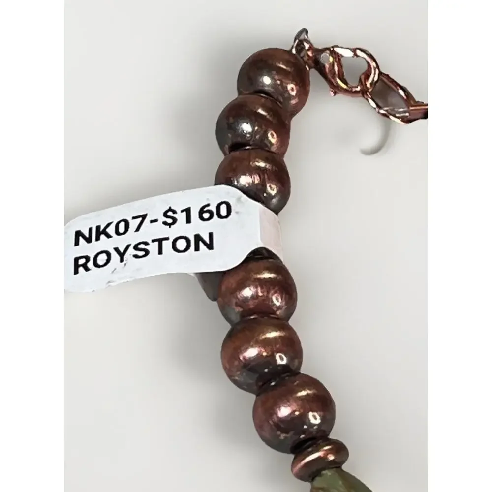 Royston Turquoise Oxidized Copper Desert Pearl 16” Southwestern Beaded Necklace - Picture 10 of 13